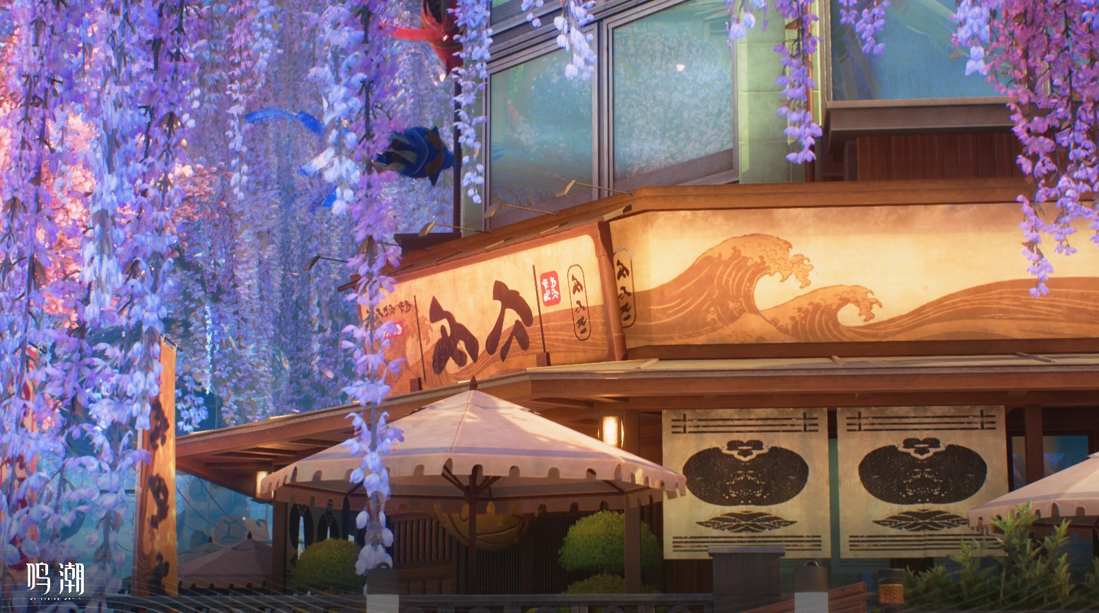 挂着浪花纹门帘的咖啡店